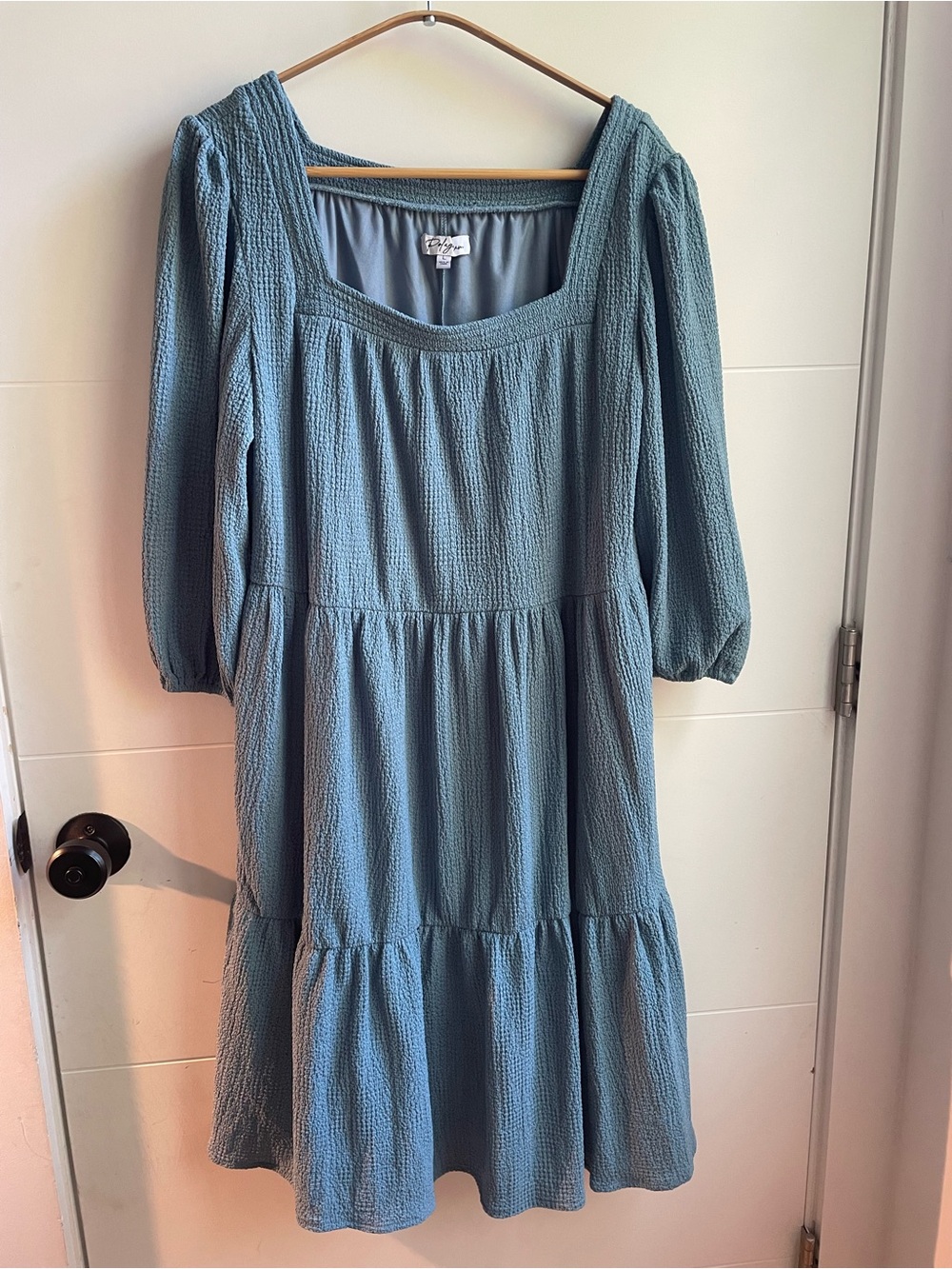 Piper & Scoot/ Polagram - Square Neck Tiered Midi Dress in Dusty Blue